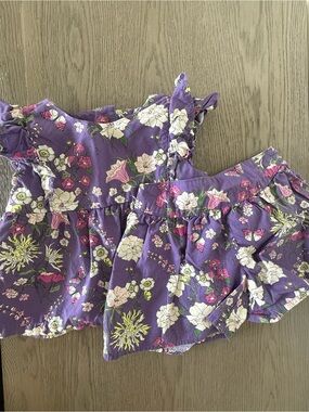 Tea Collection Purple Floral Ruffle Sleeve Short Set